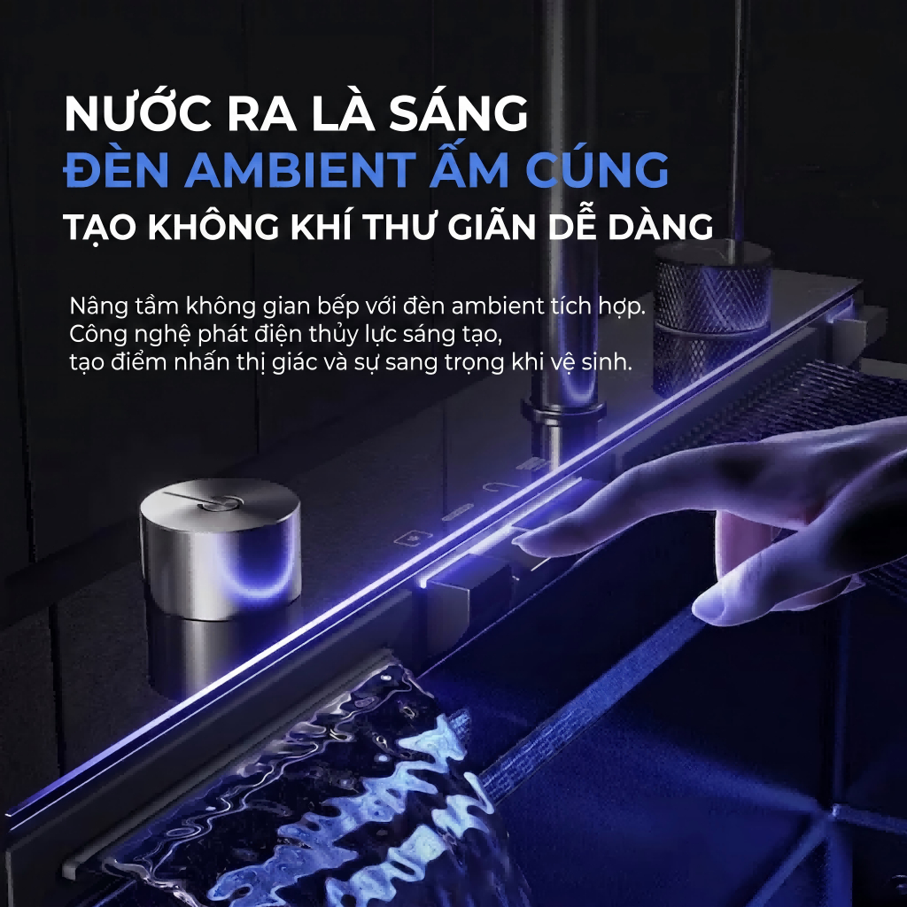 Chậu Rửa Bát 1 Hố thông minh Inox 304 Nano bồn rửa chén hiển thị nhiệt độ có thác nước và vòi rửa ly cao cấp