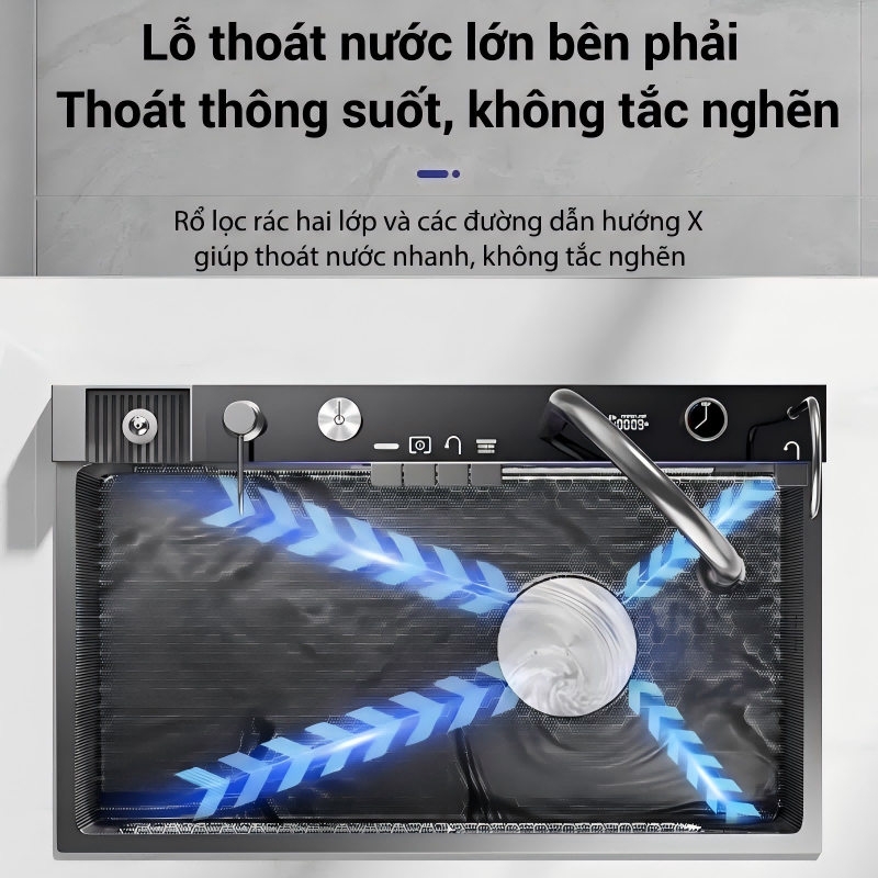 Chậu Rửa Bát 1 Hố thông minh Inox 304 Nano bồn rửa chén hiển thị nhiệt độ có thác nước và vòi rửa ly cao cấp