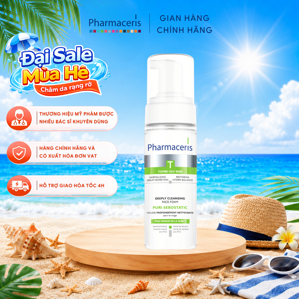 Sữa rửa mặt dạng bọt dành cho da dầu mụn PHARMACERIS PURI-SEBOSTATICS chai 150ml - Skin Studio