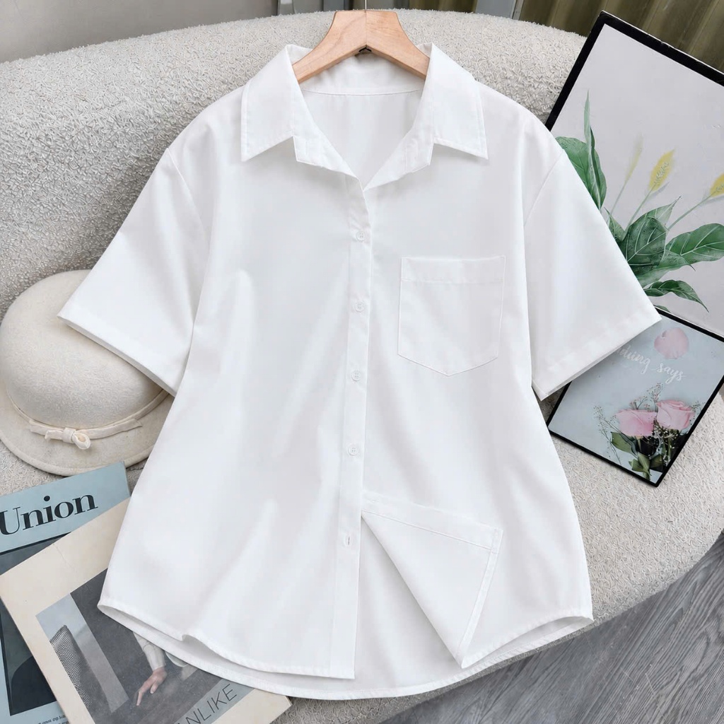 Áo Sơ Mi Bigsize Nữ  – Dáng Học Sinh & Công Sở, Form Rộng Cho Người Mập (50–95kg) SM1T