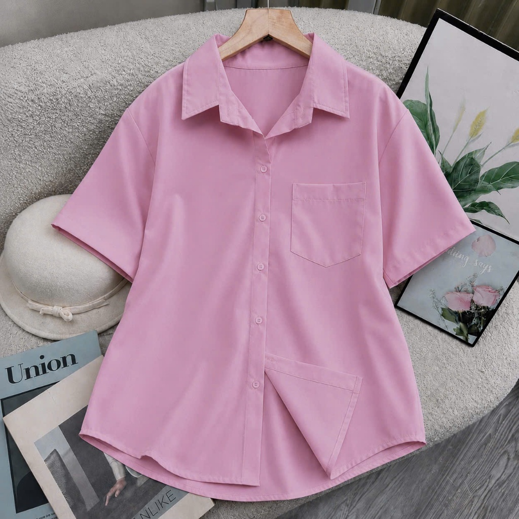 Áo Sơ Mi Bigsize Nữ  – Dáng Học Sinh & Công Sở, Form Rộng Cho Người Mập (50–95kg) SM1T