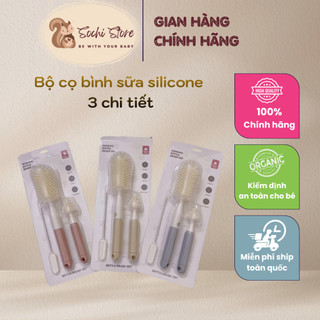 Cọ bình sữa bằng silicone 3 chi tiết cho bé