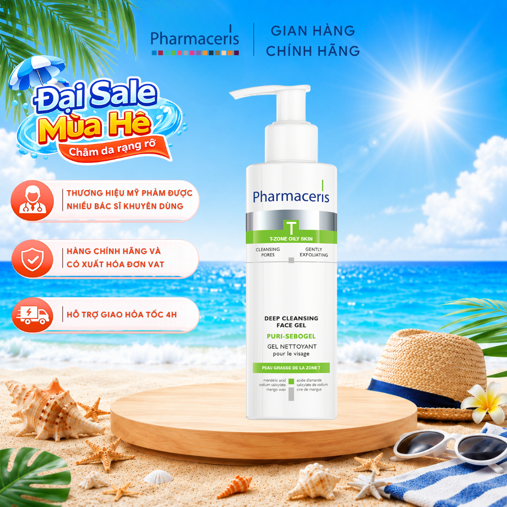 Gel Rửa Mặt Cho Da Dầu Mụn Pharmaceris Puri - Sebogel giảm dầu mụn, da sạch sâu 190ml - Skin Studio