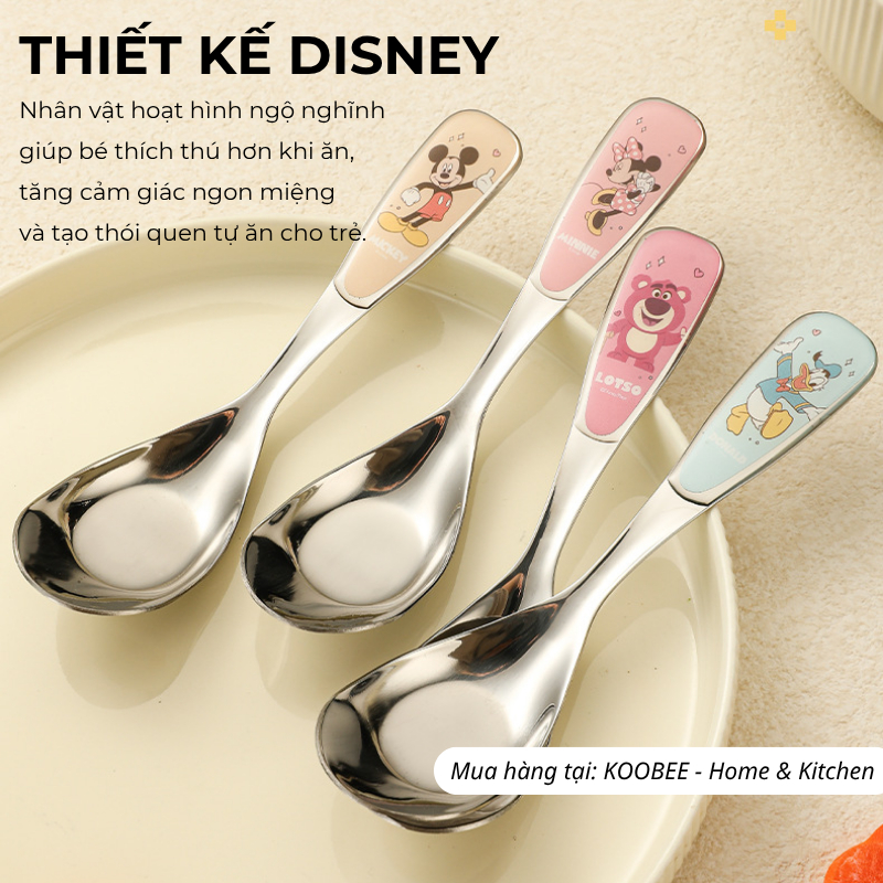 Thìa Trẻ Em Disney Inox 304 KOOBEE - Lòng Sâu, Cán Hoạt Hình Không Bay Màu, Muỗng Ăn Cơm Cho Bé Cao Cấp | 386