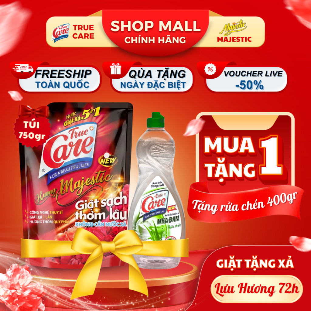 [HD-AFF-MUA 1 TẶNG 1] Mua 1 Túi Nước GIặt Xả True Care 750gr Tặng 1 Chai Nước Rửa Chén Nha Đam 400gr