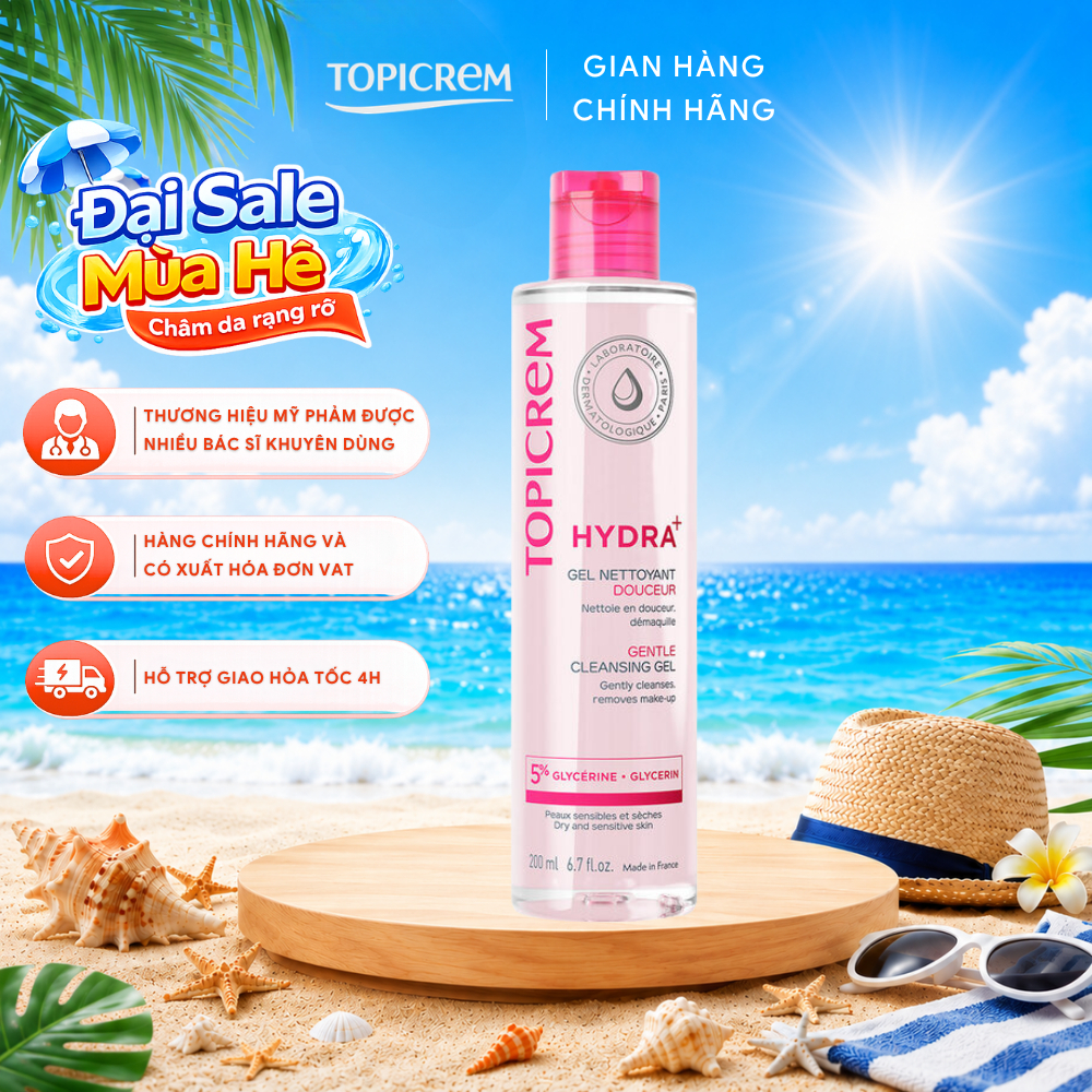 Gel rửa mặt làm sạch da khô nhạy cảm, da mụn TOPICREM GENTLE CLEANSING GEL 200ml - Skin Studio