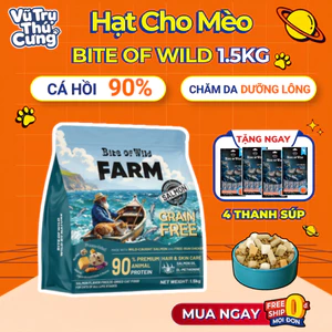 Thức Ăn Hạt Cho Mèo Bite Of Wild Farm 1,5kg Vị Cá Hồi, Mượt Lông Da, Không Ngũ Côc, Topping Thịt Sấy
