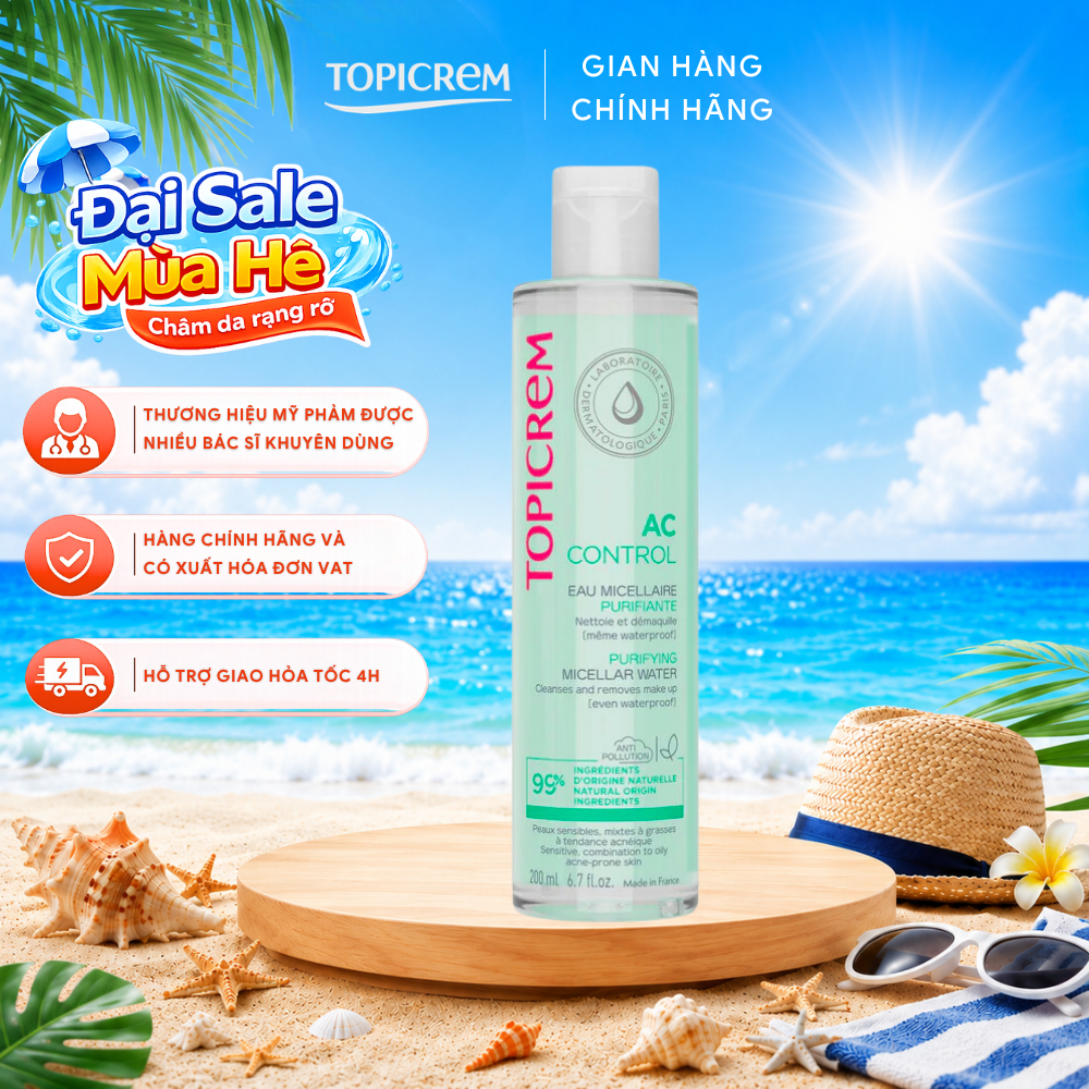 Nước tẩy trang cho da dầu mụn giúp sạch da giảm mụn TOPICREM AC PURIFYING MICELLAR WATER 200ml