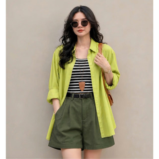 Áo Sơ Mi Bigsize Nữ Phối Áo Dây Kẻ Sọc Cá Tính Phong Cách Ulzzang Cho Chubby SM20+A356