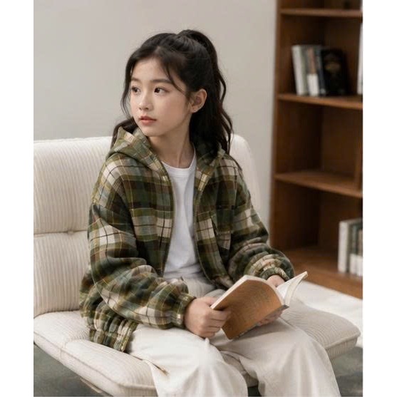 Áo khoác caro kẻ sọc có mũ khóa kéo đa dạng mẫu mã thời trang trẻ trung vải flannel thoáng khí .