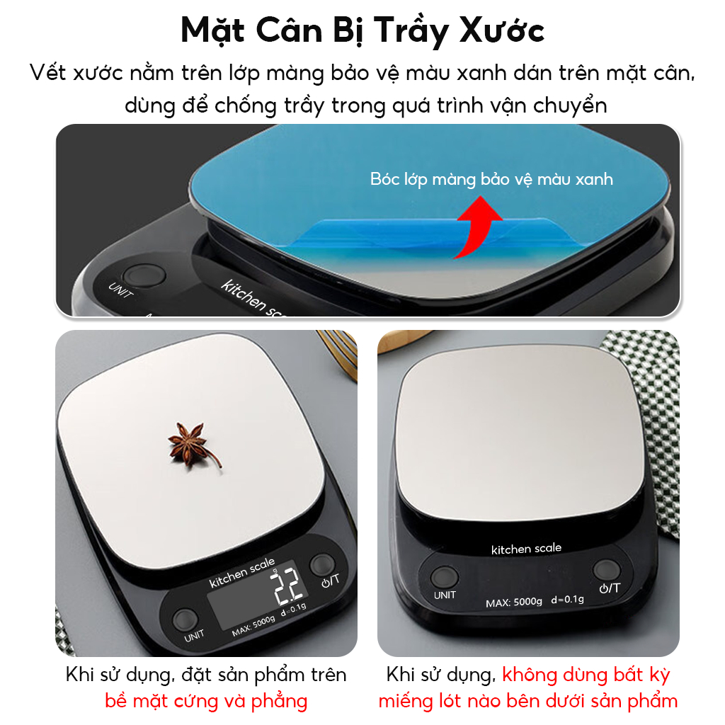 Cân tiểu ly điện tử nhà bếp mini Kitchen Scale 0.1g 1g-5kg 10kg,Cân tiểu li chính xác kèm 2 viên pin