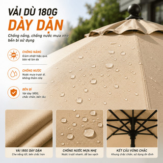 Ô dù sân vườn 2.7M dù gấp gọn che nắng lớn cho sân vườn Ô dù cho sân rộng/quán cà phê có thể nghiêng