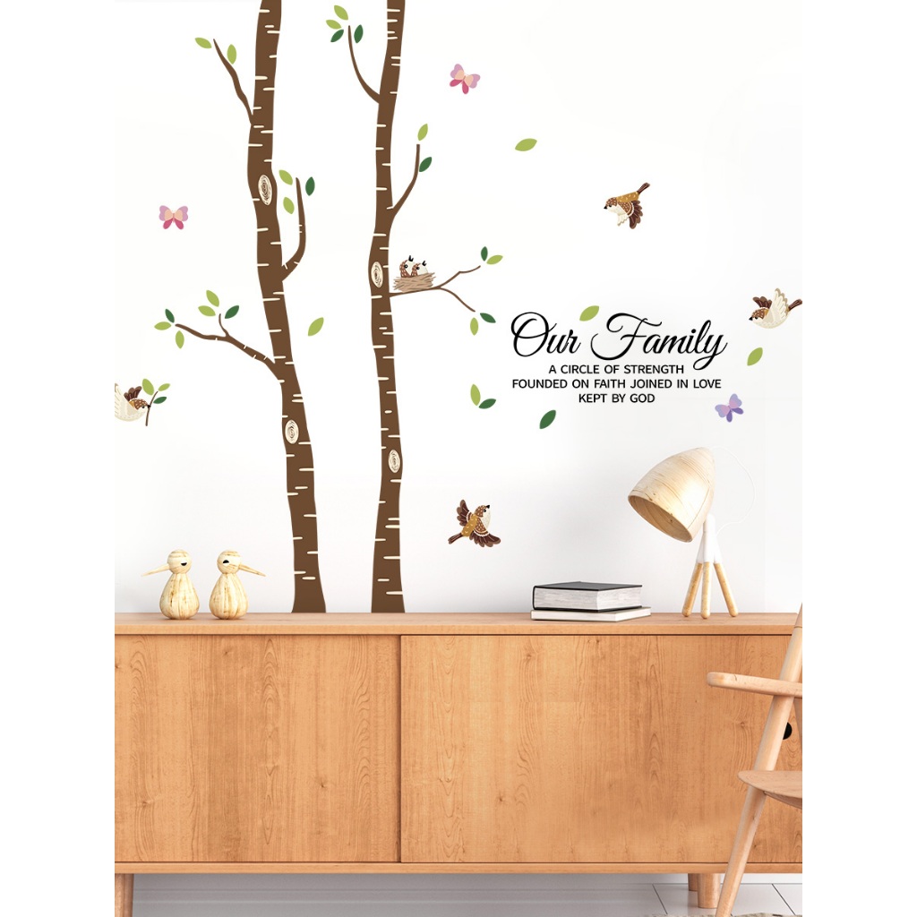 Decal Dán Tường Cây Gia Đình Chim Nhỏ Có Keo Sẵn 148x128cm - Trang Trí Phòng Khách Phòng Ngủ