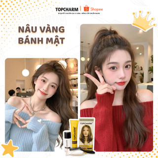[CAO CẤP] Thuốc nhuộm tóc  NÂU VÀNG BÁNH MẬT không tẩy tóc, tặng kèm gói dưỡng và bộ dụng cụ TOPCHARM-CHAMIS