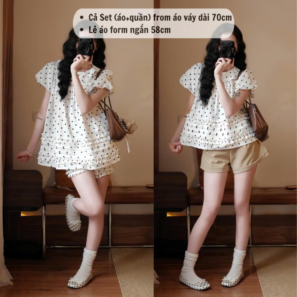 (Tặng quần bí) Áo Váy Babydoll Cổ Sen 2 Lớp Form Rộng Gấu Viền Bèo Kèm Quần Bí Phồng Bo Chun 247Store