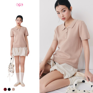 Áo OLV len dệt kim suông rộng Knit Sweetheart Buttoned Ribbed Top nhiều màu phù hợp thu đông