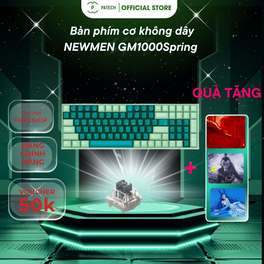 Bàn phím cơ không dây NEWMEN GM1000Spring 100 nút,Layout 96% LED RGB ...