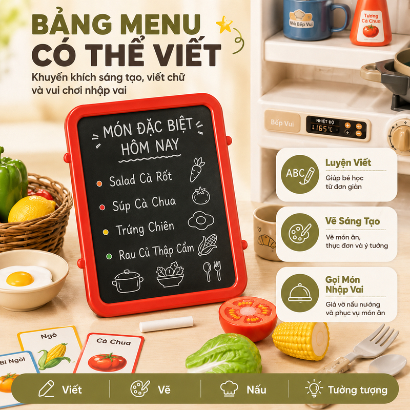 Joyking Bộ Đồ Chơi Nhà Bếp Cỡ Lớn 85CM Có Hiệu Ứng Khói Nước Chảy Đèn Nhạc Đồ Chơi Nấu Ăn Cho Bé