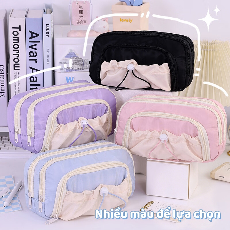 Túi Đựng Bút Nhiều Ngăn Cute Dành Cho Bé Gái, Thiết Kế Dễ Thương Phong Cách Hàn Quốc, Chất Liệu Vải Bố Chống Nước Tốt