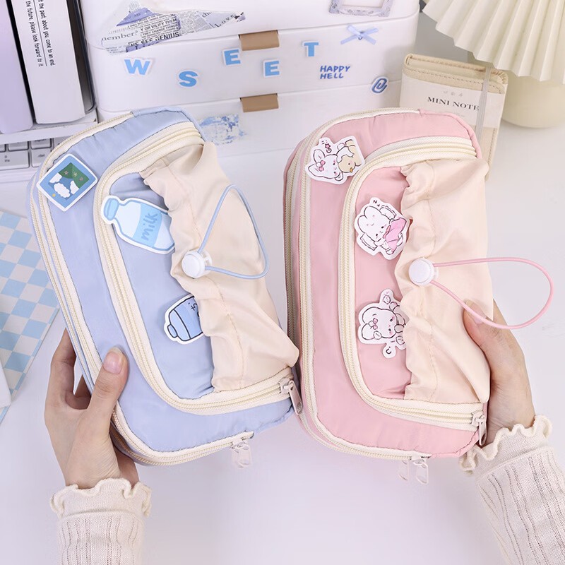 Túi Đựng Bút Nhiều Ngăn Cute Dành Cho Bé Gái, Thiết Kế Dễ Thương Phong Cách Hàn Quốc, Chất Liệu Vải Bố Chống Nước Tốt
