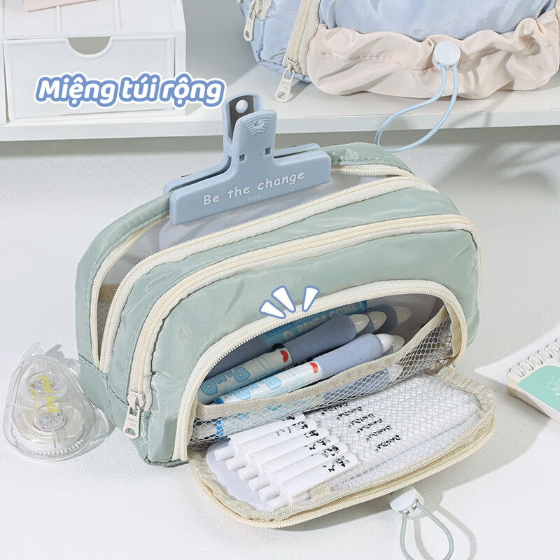Túi Đựng Bút Nhiều Ngăn Cute Dành Cho Bé Gái, Thiết Kế Dễ Thương Phong Cách Hàn Quốc, Chất Liệu Vải Bố Chống Nước Tốt