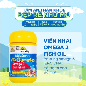 Viên nhai Nature's Way Omega-3 DHA Fish Oil Trio - Hỗ trợ tăng cường sức khỏe trẻ từ 2 tuổi