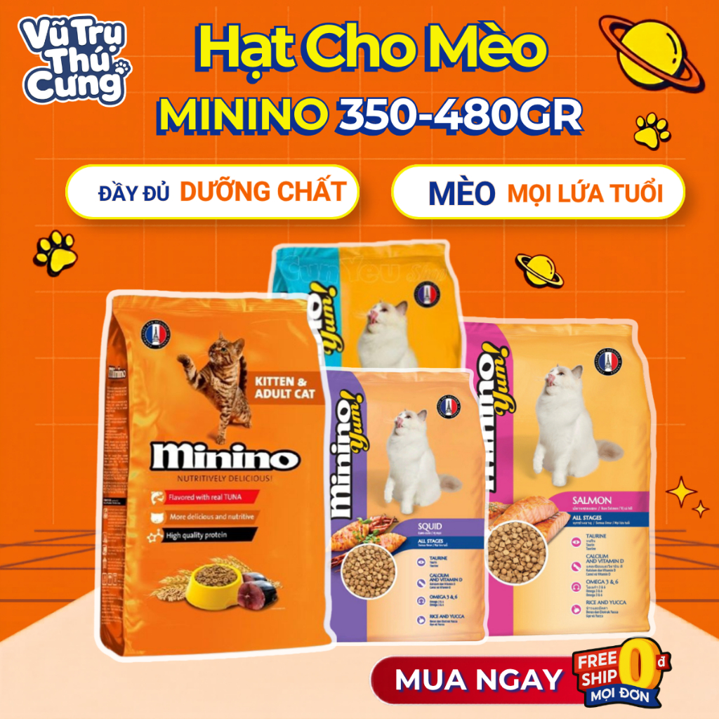 Thức Ăn Hạt Minino Dành Cho Mèo Kén Ăn, Hương Vị Đa Dạng
