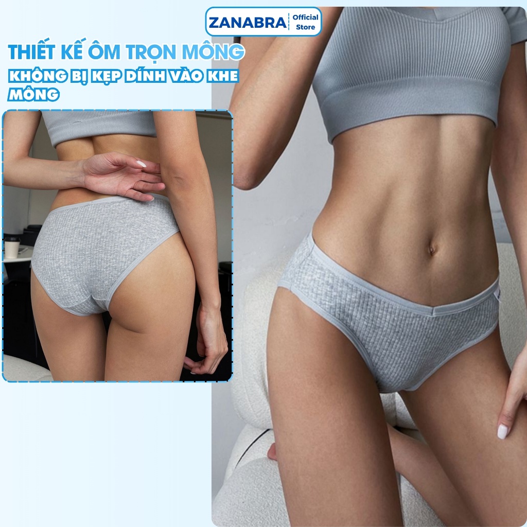 Quần lót nữ cotton gân tăm cạp vừa - Quần chip nữ đáy may kháng khuẩn ZANABRA L246