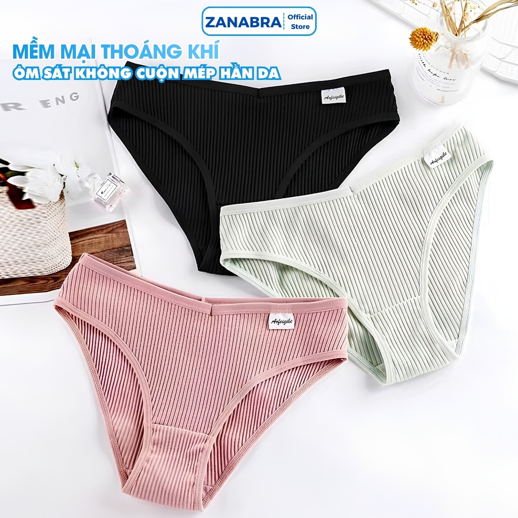 Quần lót nữ cotton gân tăm cạp vừa - Quần chip nữ đáy may kháng khuẩn ZANABRA L246