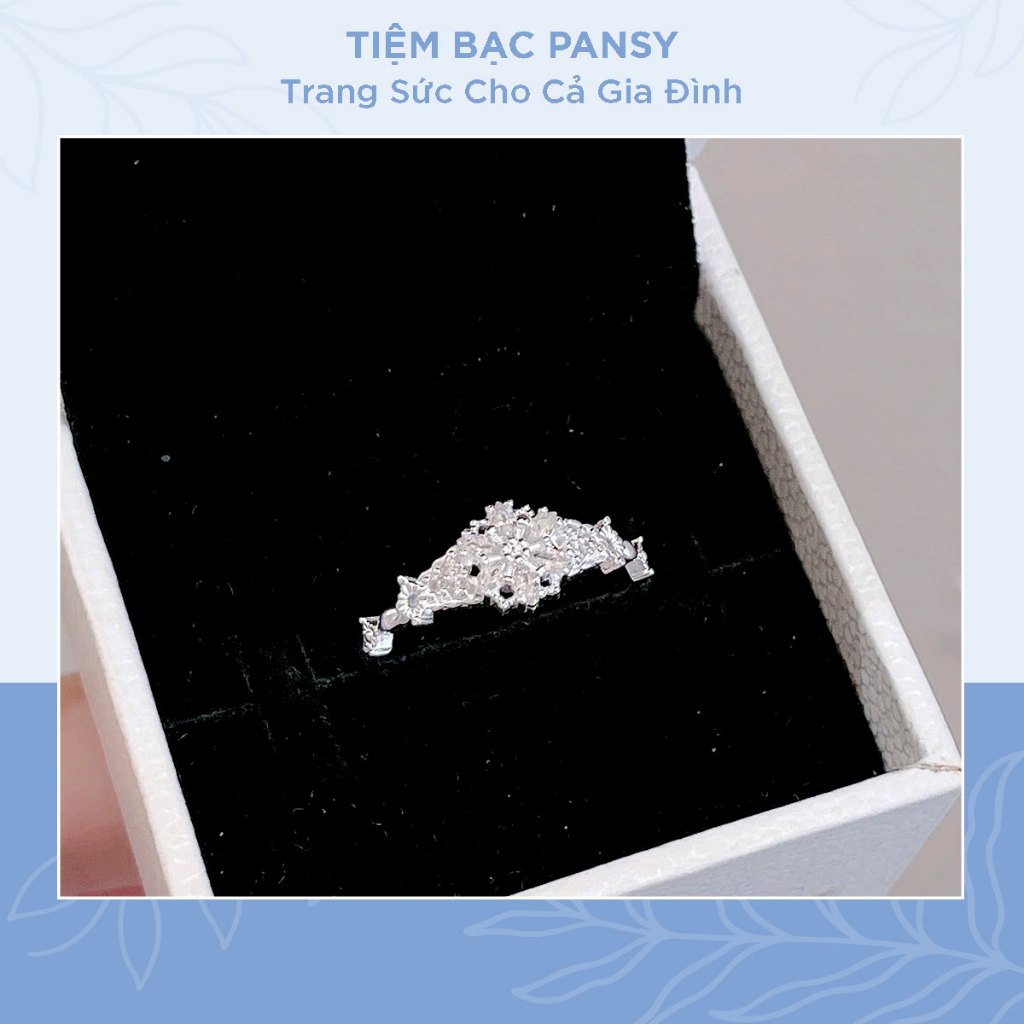 Nhẫn bạc nữ PANSY dáng thoi chạm hoa độc đáo - TIỆM BẠC PANSY