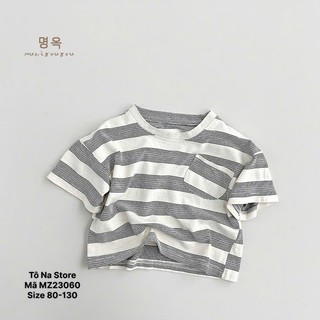 Áo thun ngắn tay QCCC kẻ ngang vải cotton mềm mịn phối túi ngực cho bé trai bé gái từ 9-28kg MZ23060