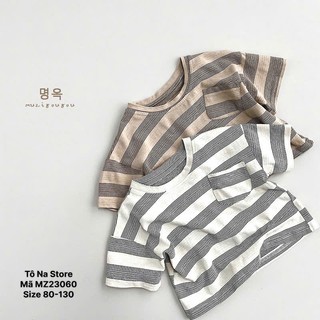 Áo thun ngắn tay QCCC kẻ ngang vải cotton mềm mịn phối túi ngực cho bé trai bé gái từ 9-28kg MZ23060