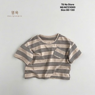 Áo thun ngắn tay QCCC kẻ ngang vải cotton mềm mịn phối túi ngực cho bé trai bé gái từ 9-28kg MZ23060