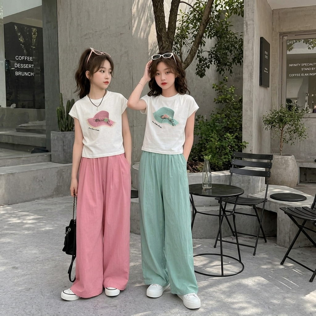 Set áo in hình mũ kèm quần đũi suông cho bé gái size đại BEESHOP H26013