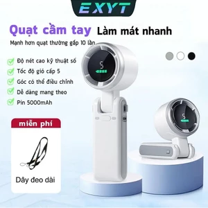 EXYTQuạt cầm tay mini dung lượng pin 5000mAh 5 cấp độ gió quạt tích điện có thể gấp gọn màn hình hiển thị pin tuabin gió
