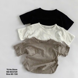 Áo thun trơn basic QCCC tay lỡ form rộng vải cotton mềm mịn thoáng mát cho bé trai bé gái MZ2129