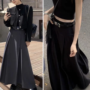 Chân váy chữ A dài xếp ly ulzzang màu Đen/ Xám kèm nịt Trendy y2k Lolalalo