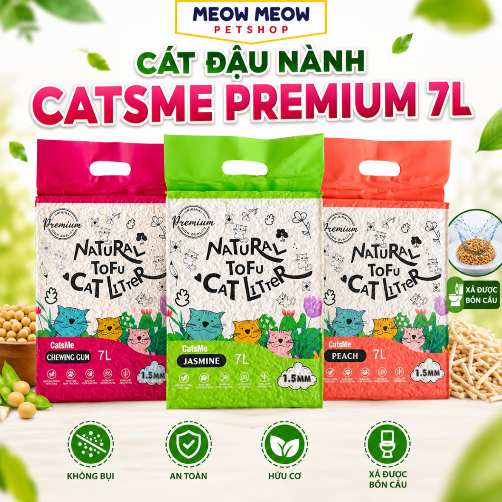 Cát đậu nành Catsme Premium Túi 7L 2.5KG. Cát vệ sinh cho mèo Natural ...