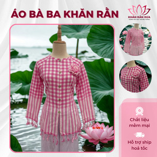 Áo bà ba khăn rằn đậm chất Nam Bộ phiên bản sọc hồng trẻ trung