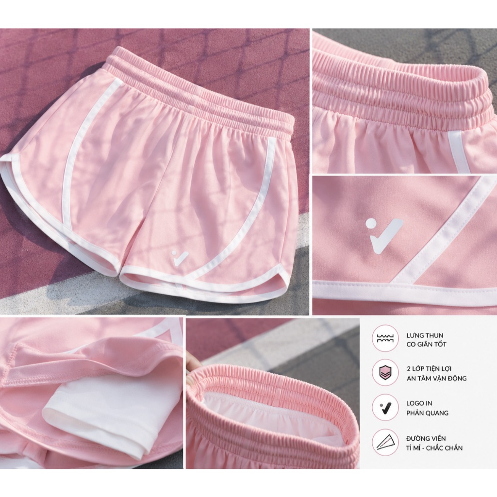 Quần Đùi Nữ 5 Inch 2 Lớp – Quần Short Thể Thao Nữ Vsmash Sportwear | Nhẹ, Nhanh Khô, Co Giãn, Chạy Bộ, Tập Gym, Cầu Lông