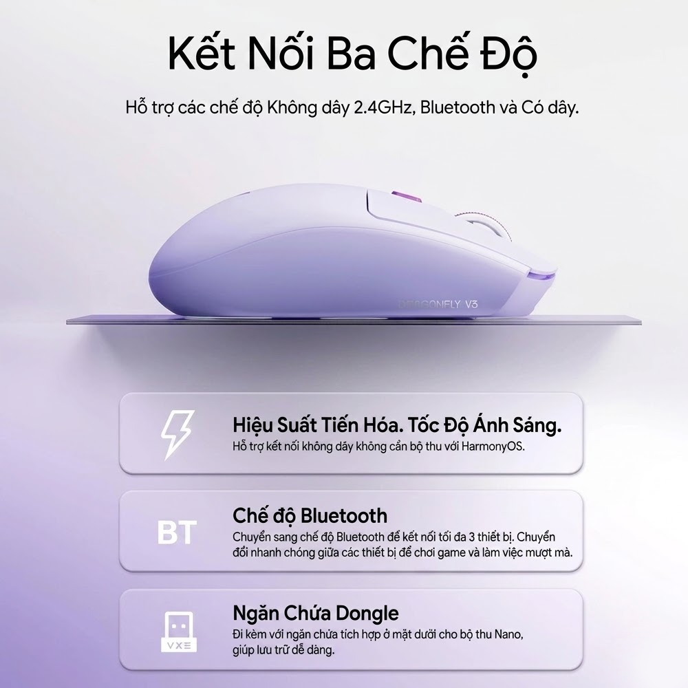 Chuột TEKKIN ATK VXE Dragonfly V3 & V3 Pro - Kết nối 3 Mode, PixArt 3395 SE, Bảo hành 12 tháng | BigBuy360 - bigbuy360.vn