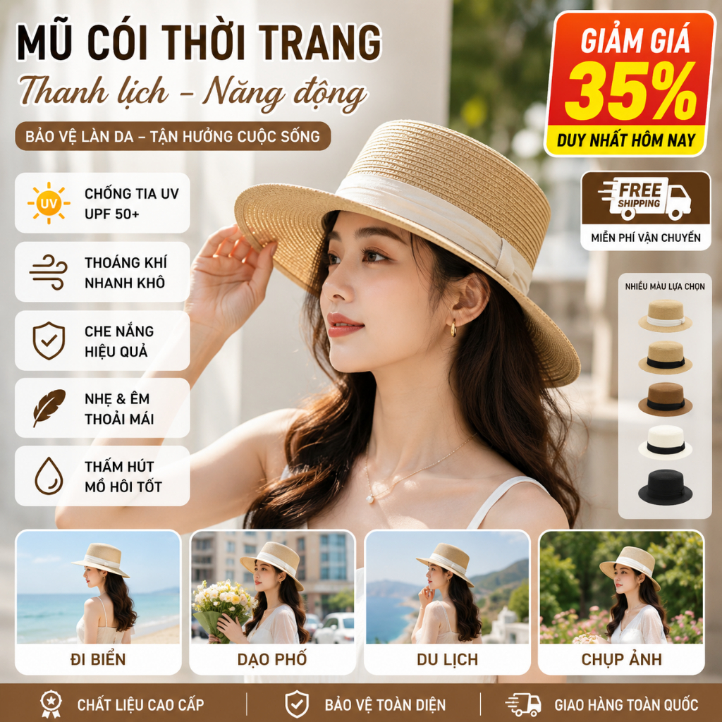 Nón Rơm Nữ Phong Cách Pháp - Chống Nắng, Thời Trang, Phù Hợp Cho Mùa Hè