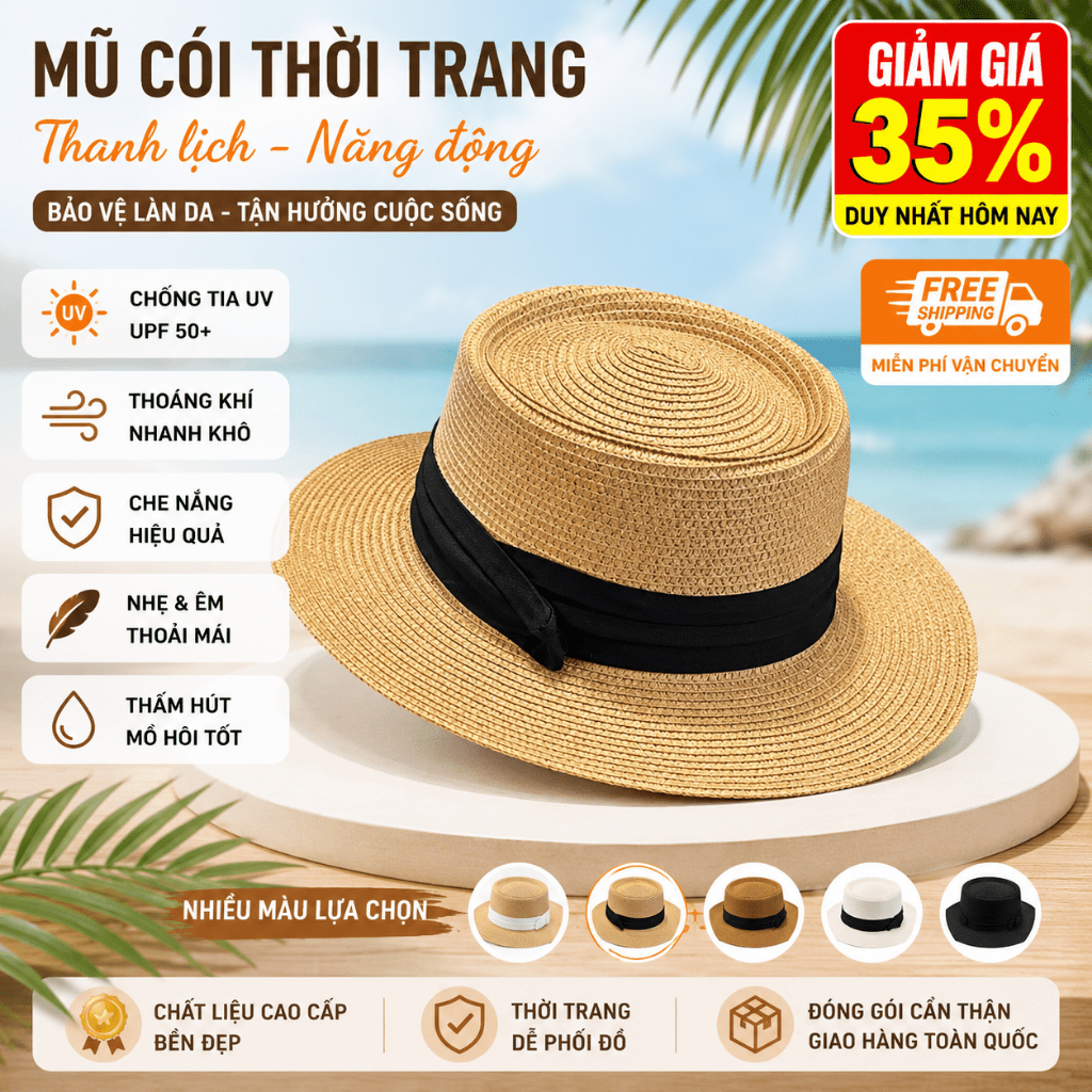 Nón Rơm Nữ Phong Cách Pháp - Chống Nắng, Thời Trang, Phù Hợp Cho Mùa Hè