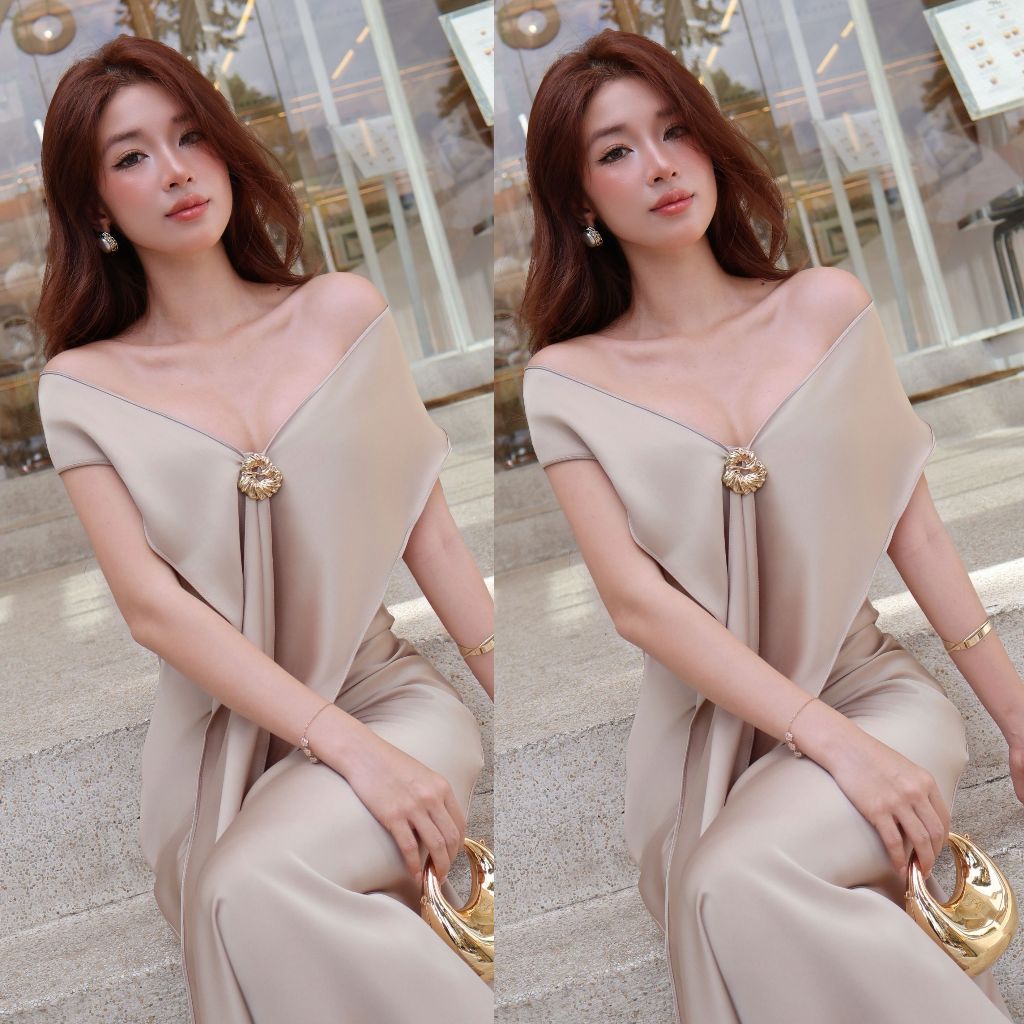 Đầm Lụa Dự Tiệc Maxi Cúp Kèm Khăn Choàng Tag Nơ Sang Trọng NV811 Đầm Lụa Phối Nhiều Kiểu Thanh Lịch