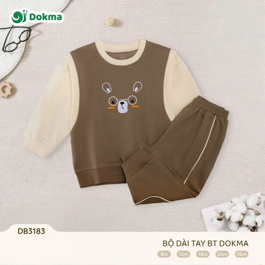 (8-13kg, 6-36M) Bộ Nỉ Cotton Dokma Cổ Tròn Dài Tay Cho Bé DB3228 DB3161 DB3183 DB2441 DB2451 DB3120