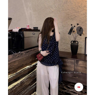 Set Áo Chấm Bi Xanh Than Kèm Quần