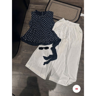 Set Áo Chấm Bi Xanh Than Kèm Quần