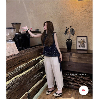 Set Áo Chấm Bi Xanh Than Kèm Quần