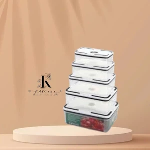 SET 5 HỘP CHỮ NHẬT ĐỰNG THỰC PHẨM ĐỂ TỦ LẠNH CÓ NẮP ĐẬY HÚT CHÂN KHÔNG