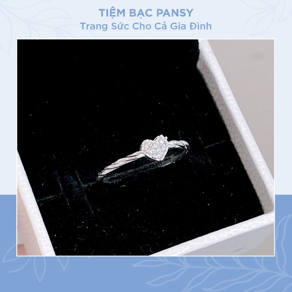 Nhẫn bạc nữ PANSY mặt trái tim đá mini viền dáng xoắn nữ tính - TIỆM BẠC PANSY